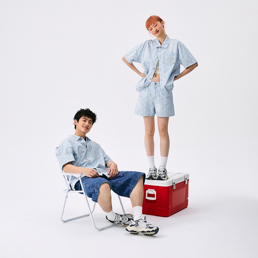 New MLB MONOGRAM Collection New York Yankees SS25 Shirt Unisex Light Blue 3ADRM0553-50BLL