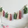 Christmas Garlands Decoration Cotton Tassels Garlands with Wood Beads Wall Hanging Bunting Banners Decors for Mantel