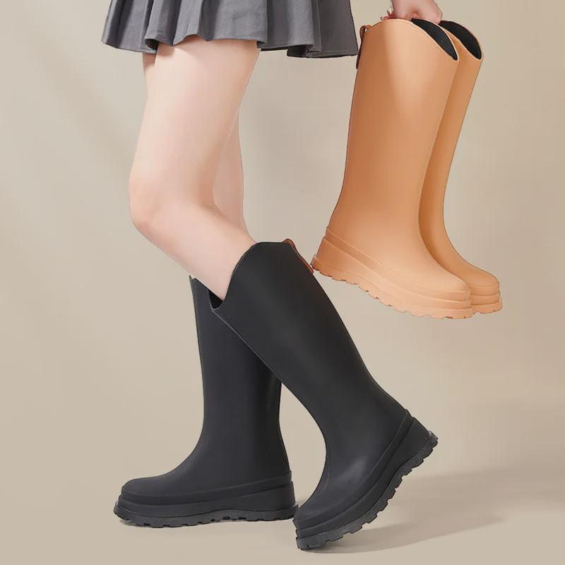 Женские водонепроницаемые высокие резиновые сапоги в японском стиле 2025 года: Модный, нескользящий, готовый к использованию на открытом воздухе, с плоским дном