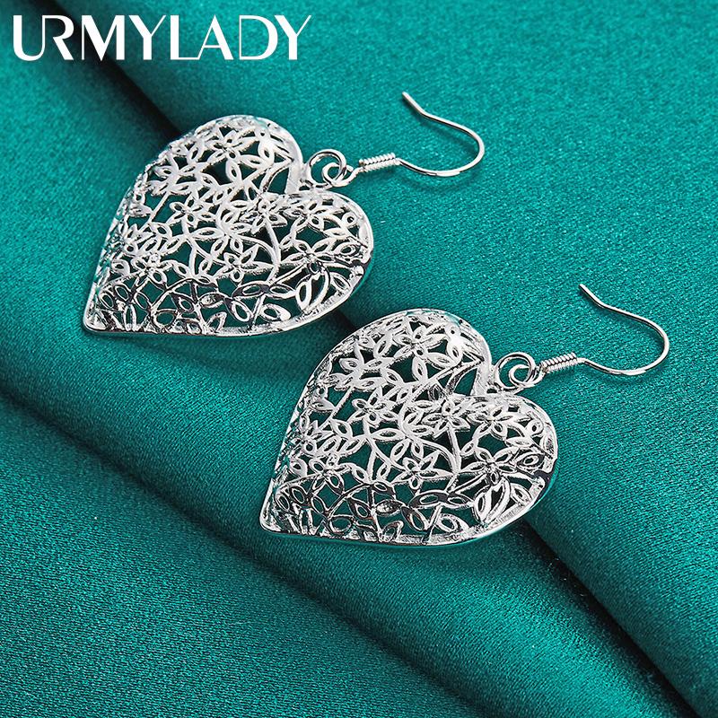 Серьги из стерлингового серебра 925 пробы с сердцем и цветком для женщин, модные свадебные и помолвочные очаровательные ювелирные изделия