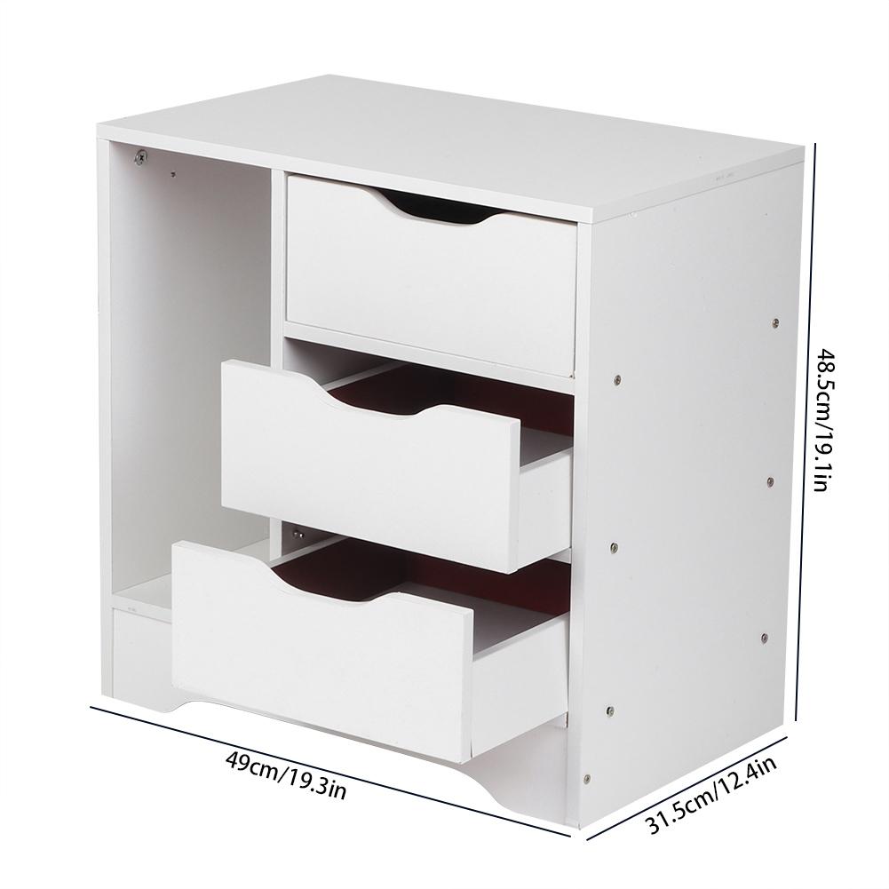 Modern Bedside Cabinet Chest Of 3 Drawer Bedroom Table Furniture (White)