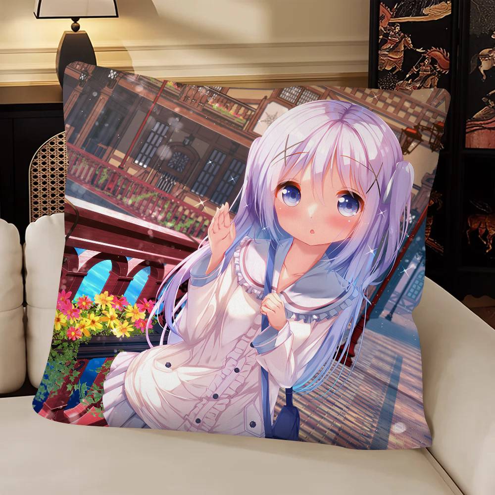 Anime Kafuu Chino Pillow Case Fashion Square Pillowcase Bedroom Sofa Room Ins Decoration Leisure