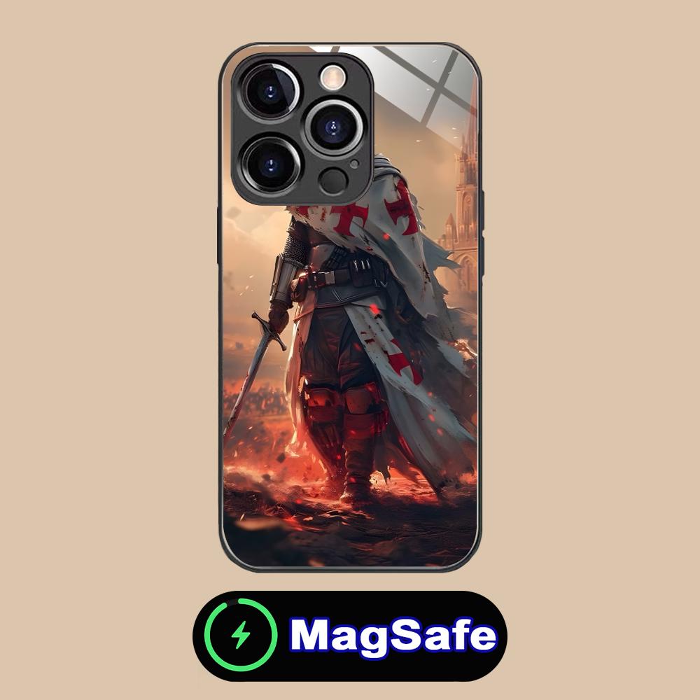 Чехол для мобильного телефона Рыцари-тамплиеры для iPhone 16 15 14 13 12 11 Pro Max Plus Mini MagSafe Стеклянный Цветной Защитный Чехол Люкс