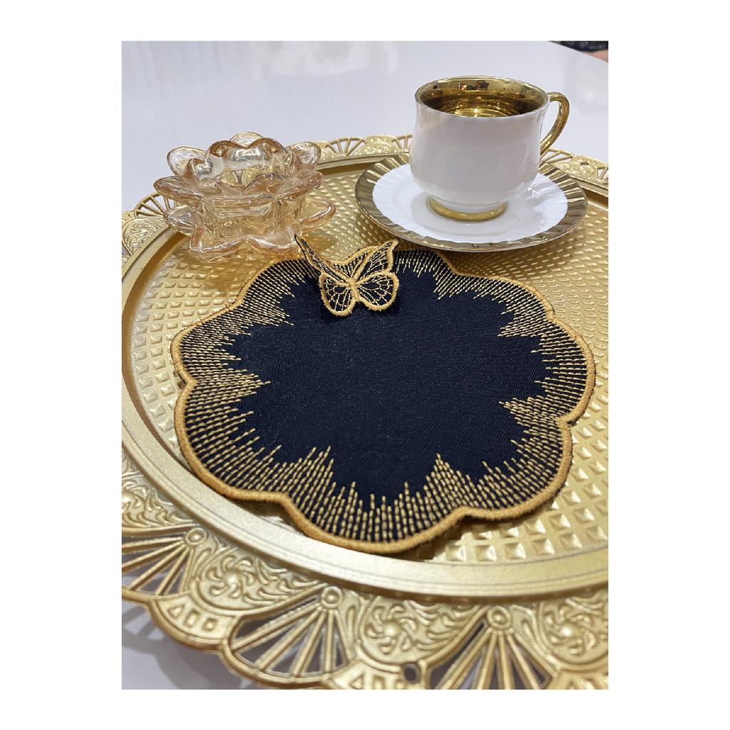 Набор из 6 3d круглых льняных салфеток для кофе с подробной вышивкой и бабочкой