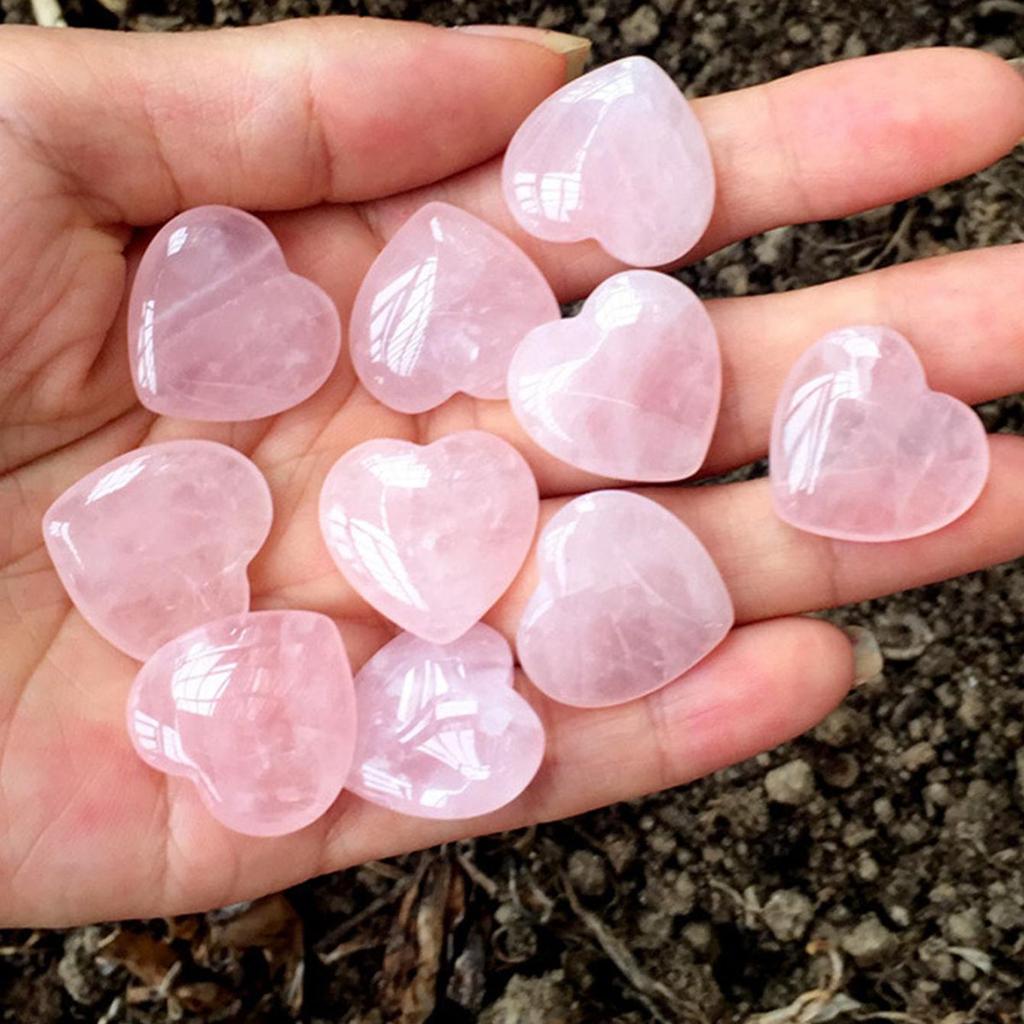 10pcs Rose Quartz Heart Natural Crystal Polished Stones, Valentine Gift For Women