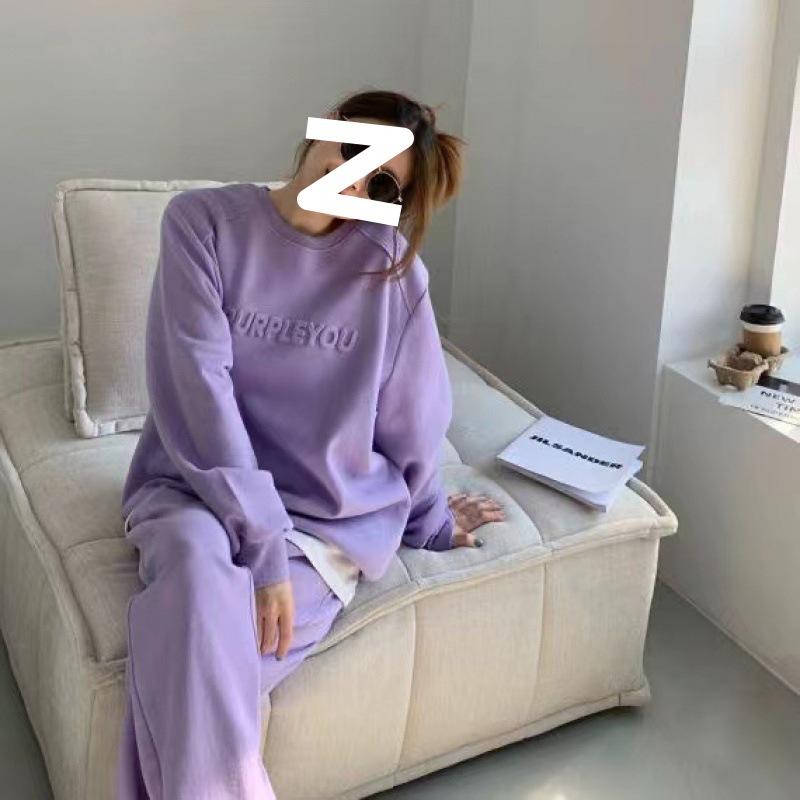 Фиолетовый спортивно-повседневный костюм для женщин, модный свободный комплект из двух предметов: толстовка и брюки, весна и осень