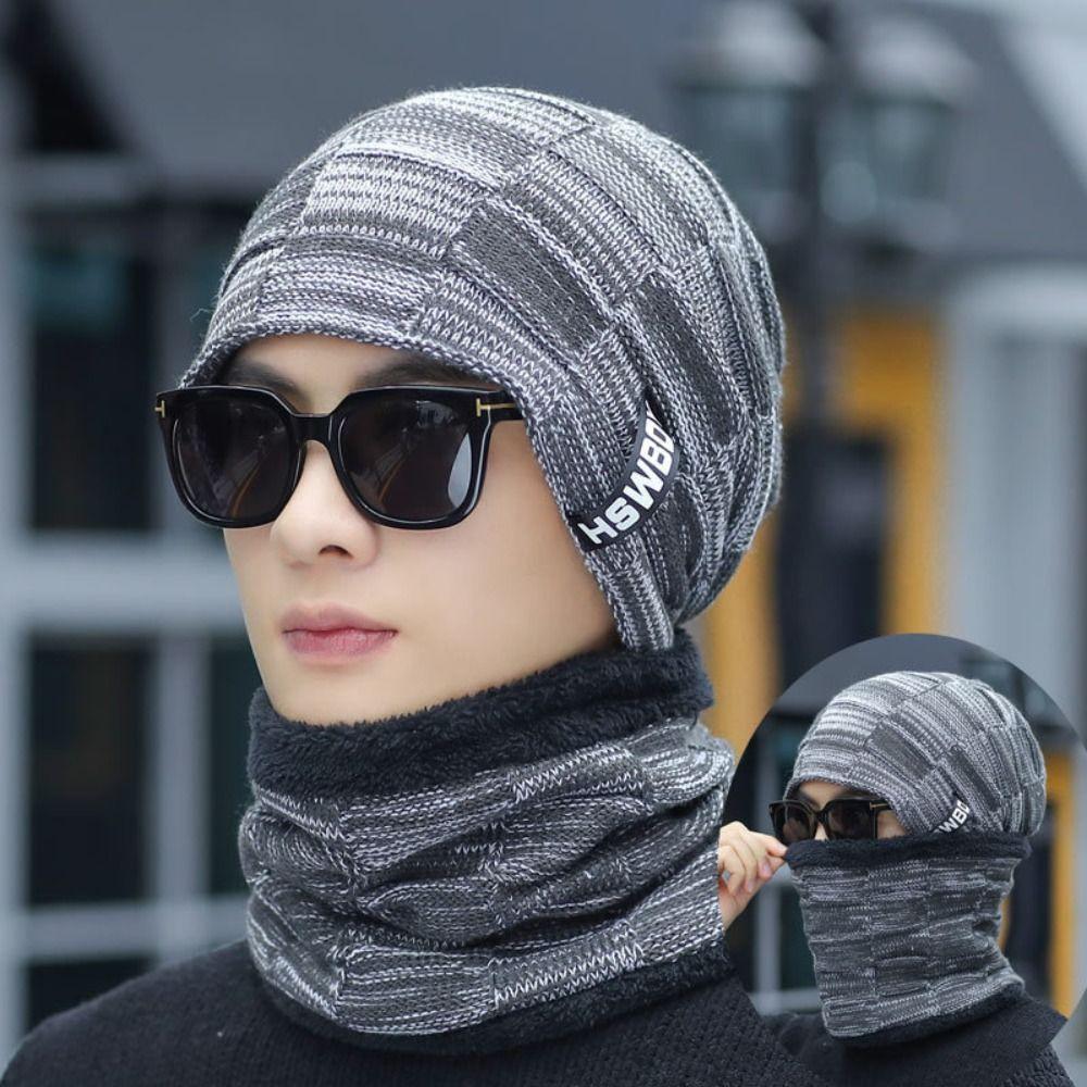 Thick Pullover Hat Scarf Suit Warm Men Women Knitted Hat Multicolor Cycling Windproof Cap Unisex