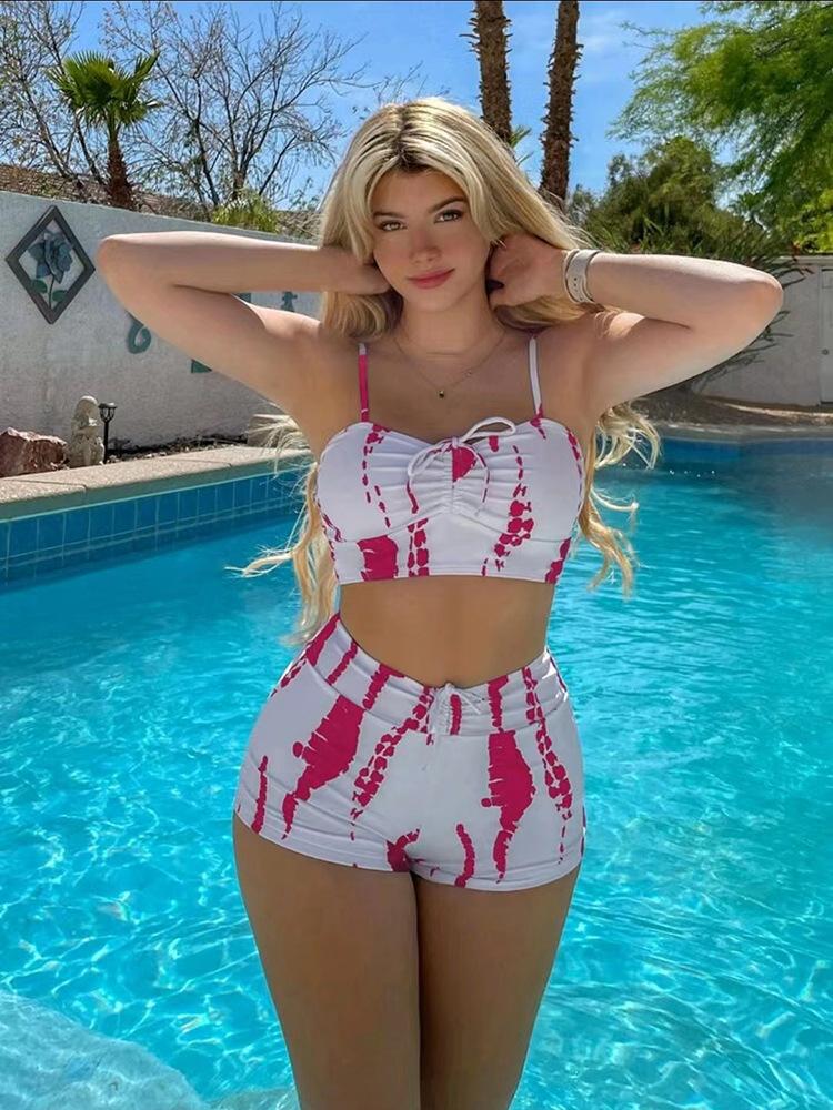 New fashion split print two-piece swimsuit women's high waist flat angle sexy swimsuit