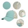 Women Cross Ponytail Baseball Cap Mesh Adjustable Outdoor Sports Washed Distressed Peaked Cap