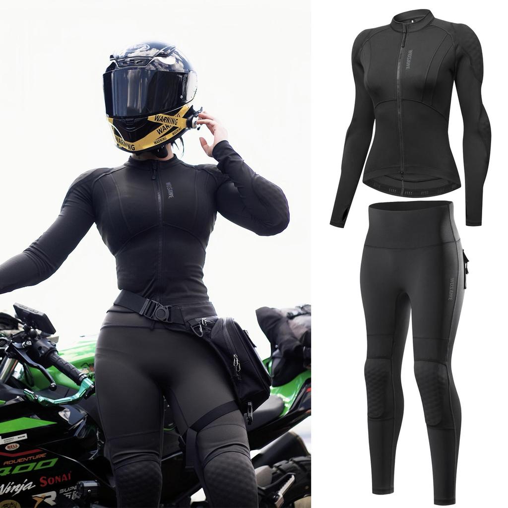 Wosawe Женская мотоциклетная одежда Облегающая Высокоэластичная Мотоциклетная Рубашка Брюки Защитный Костюм с Мягкой Защитой Всего Тела