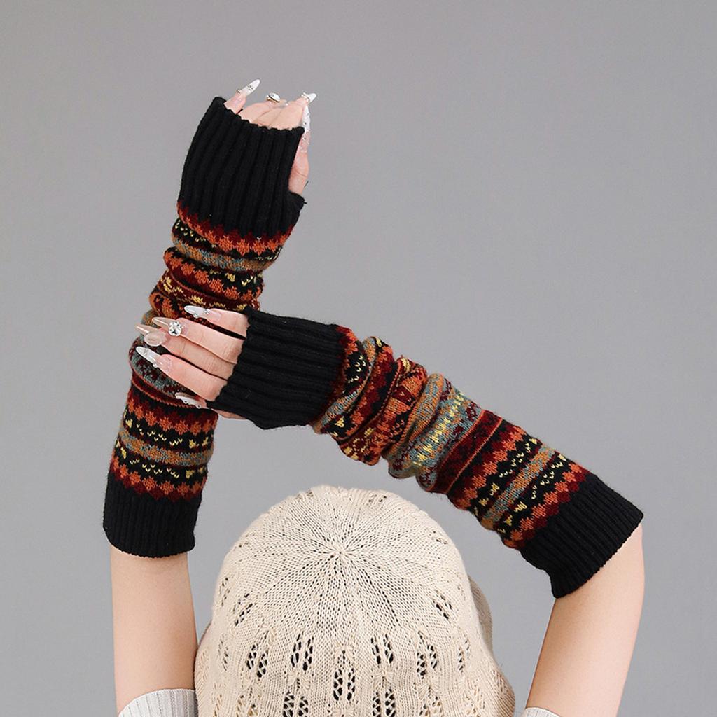 Women's Thickened Fingerless Gloves Bohemian Style Warm Acrylic Blend Yarn for Autumn Winter