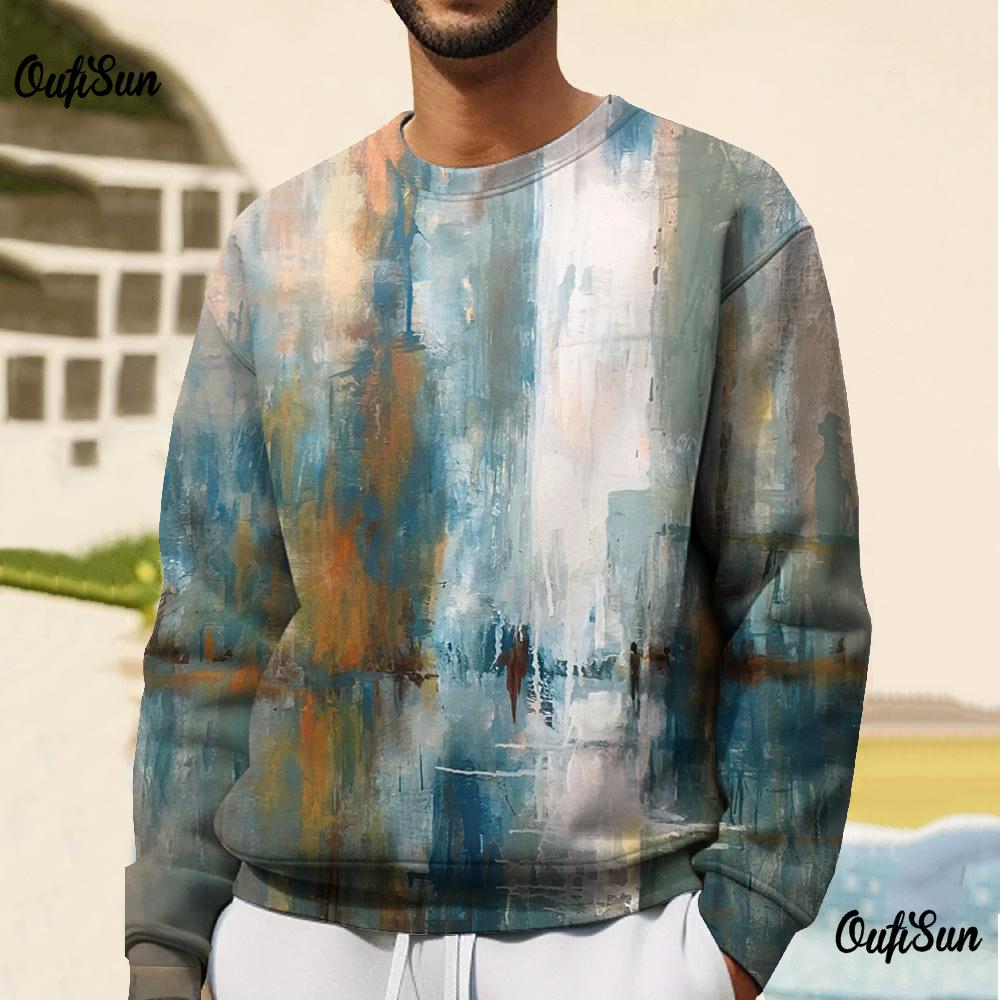 Винтажная мужская футболка Ретро-толстовки Большие футболки с длинным рукавом Пуловеры с круглым вырезом Зимняя одежда Уличные мужские толстовки