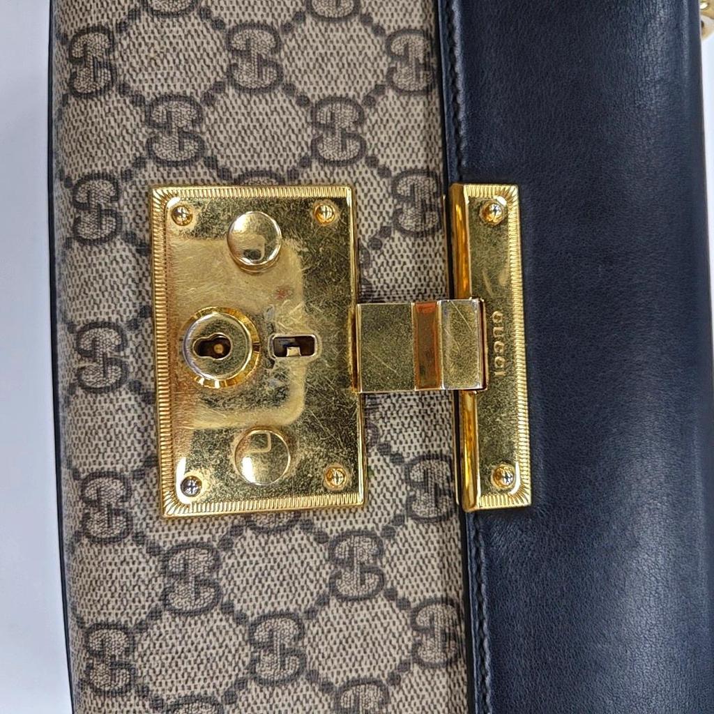 [Pre-Owned] Padlock Moonlight Treasure Box Series Metal Lock Logo Canvas And Leather Crossbody Bag Small - Good #BEMNT5