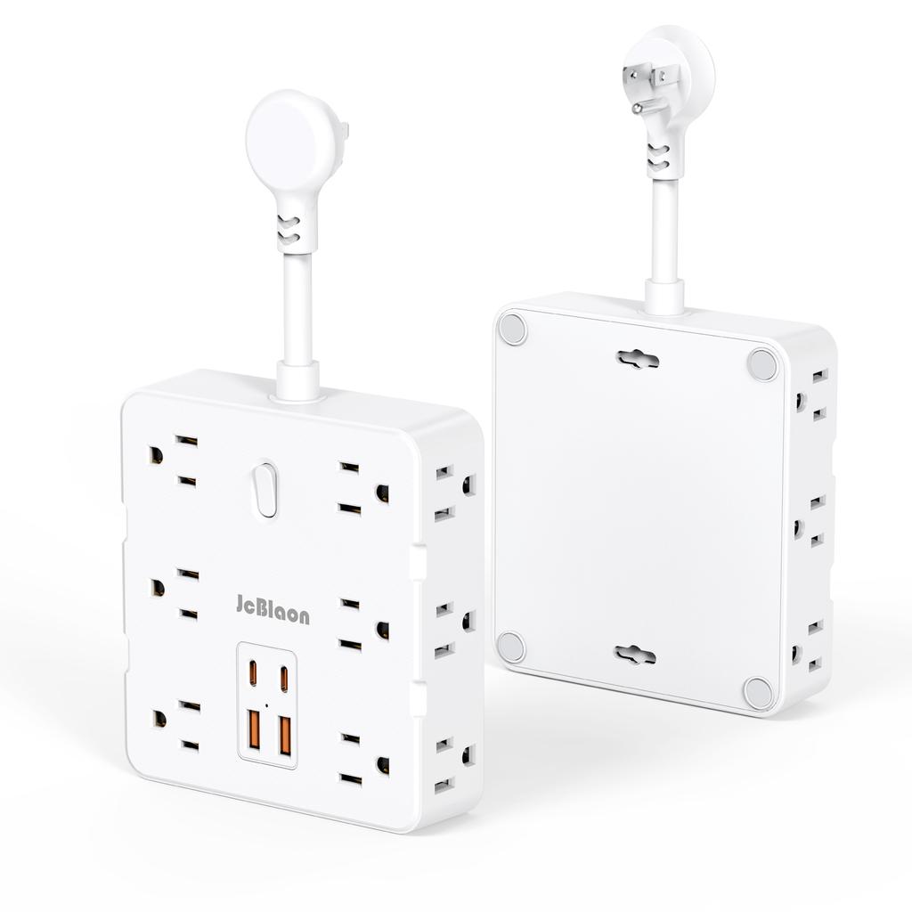 US Plug Power Strip Extender with 12 AC Outlets 4 USB Ports(2 Type-C) Fast Charge,Home Electrical Wall Socket Splitter,1875W 15A
