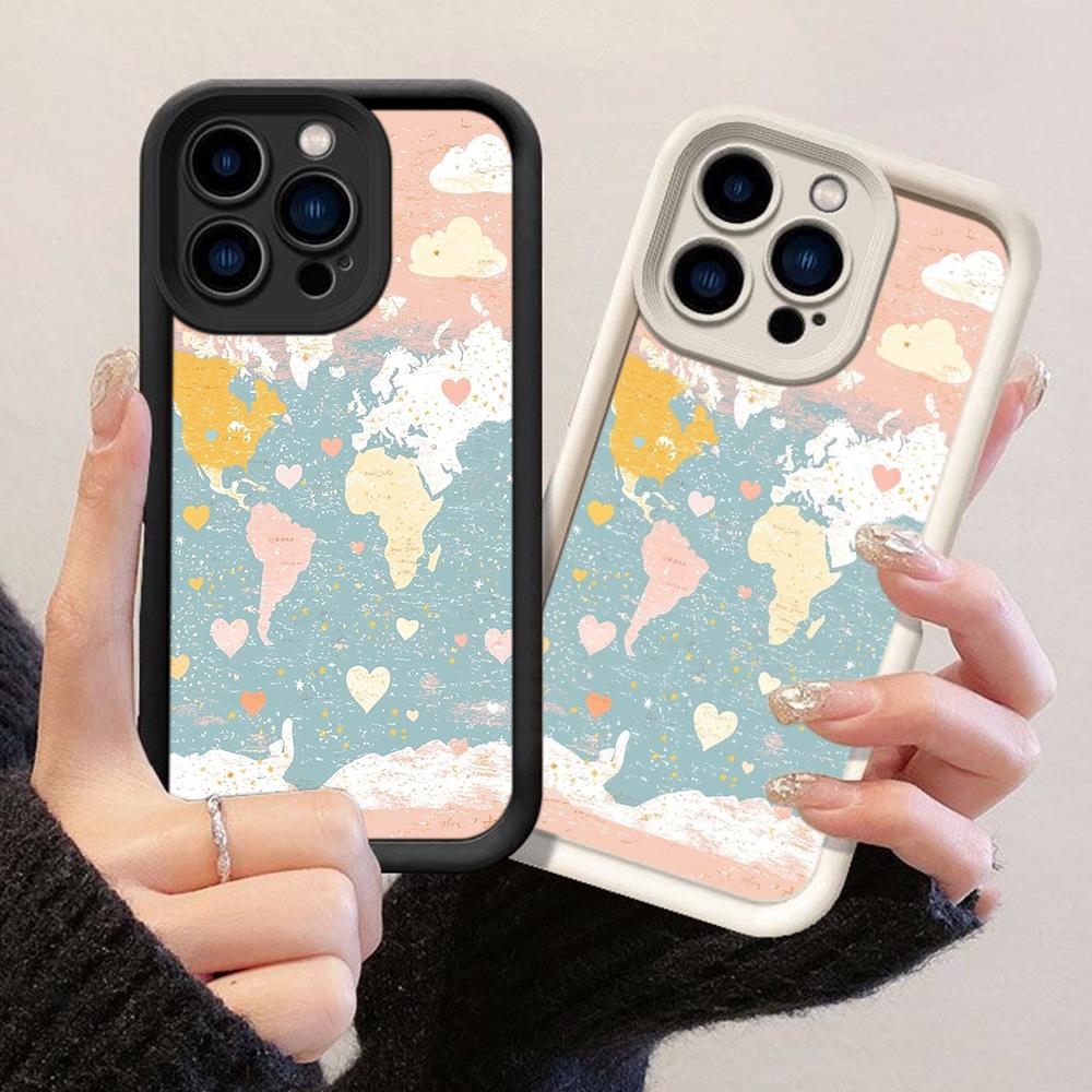 JT192 Цветная карта мира Путешествие для iPhone 17 16 15 14 Pro Max Samsung S26 S25 Ultra A17 A16 A07 A56 A06 A55 Xiaomi 15T Redmi 15c 14C Мягкий чехол из ТПУ
