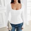 Женские топы осень-зима Y2K Temperament Slim Square Neck Long Sleeve Blow