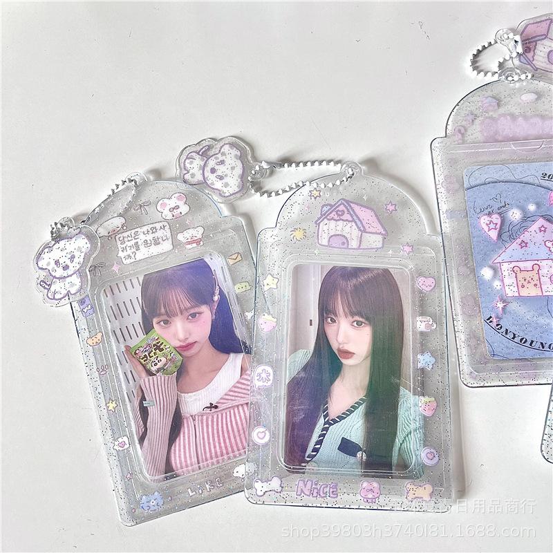Kawaii House 3 inch Kpop Photocard Holder PVC Clear Photo Card Holder Bag Pendant School Stationery