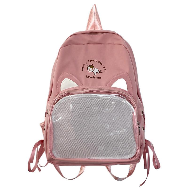 SCIONE New Transparent Schoolbag Large-capacity Contrast Ridge Protection Backpack Two-dimensional Cute Cartoon Cat Backpack