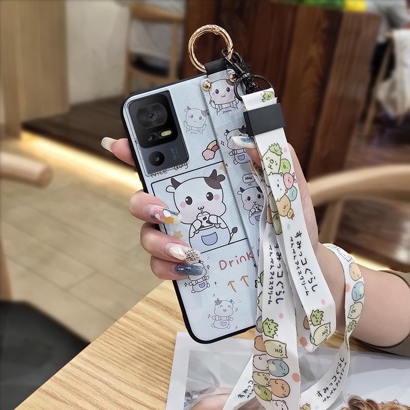 Cartoon Phone Holder Phone Case For TCL 40SE/T610K Wristband Waterproof Durable Soft Case Shockproof Anti-knock Cute