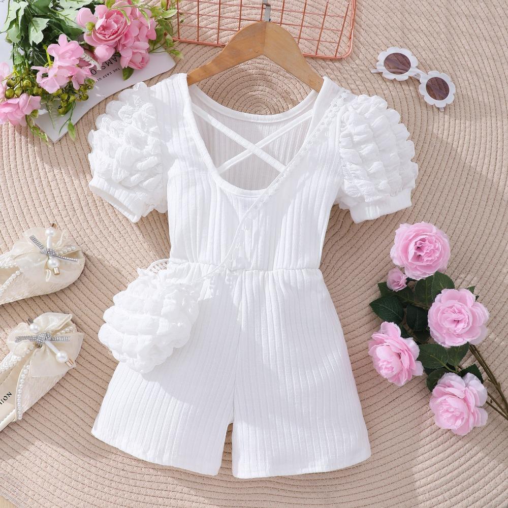 2-7Y Children's Bubble Sleeve Bodysuit Crossed Back Bodysuit Children's Short Sleeve