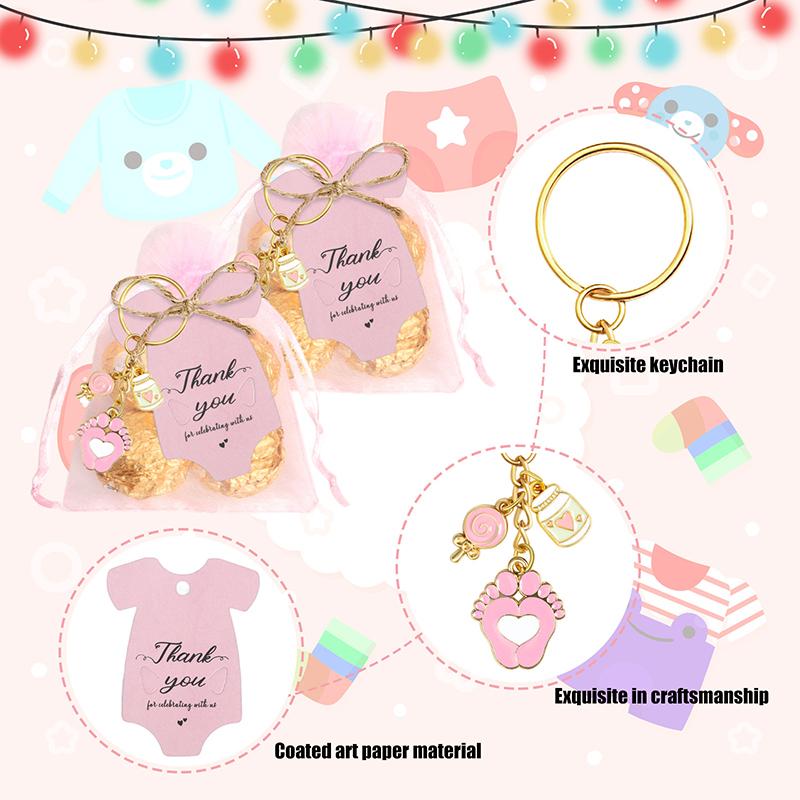 12 Наборов Сувениров для Детского Праздника для Девочки Мальчика Брелоки-Отпечатки Ног Подарки с Бутылочкой Леденцом Органовыми Мешочками и Бирками с Благодарностью
