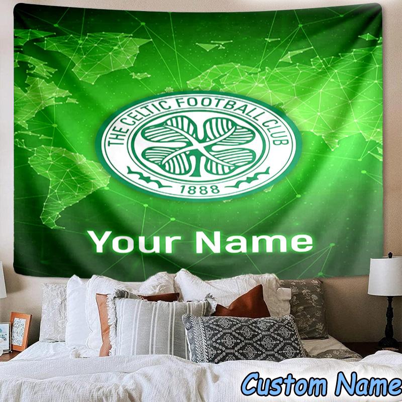 Custom Name Celtic Football Club Crest Printed Tapestry, for Bedroom,Livingroom, dormitory, Large Wall Decor, Fabric Decor Fan Birthday Gifts
