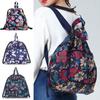 Foldable Flower Print Nylon Drawstring Large Capacity Storage Bag Women Shoulder Bag Handbag for Shopping