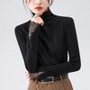 Turtleneck Bottoming Shirt Women's 2025 New Women's Clothing Lace Splicing Foreign Style Shirt Temperament with Horn Sleeve Top