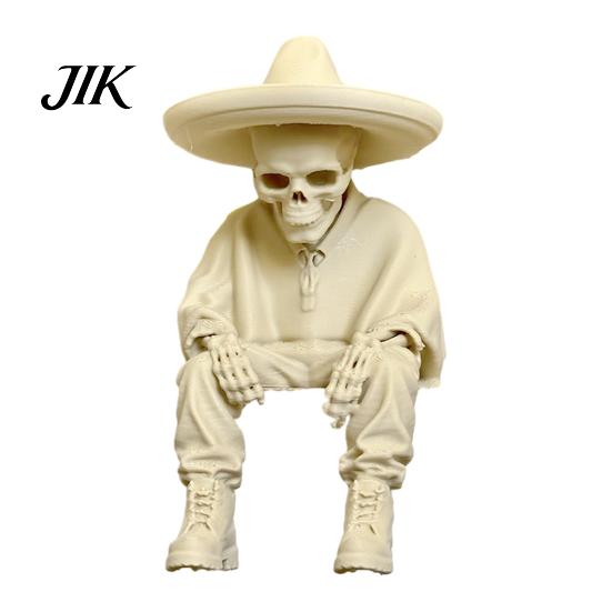 Skull Ornaments for Desk 3D Printed Sitting Skeleton Shelf Sitter Figurine, Gothic Hat Desktop Resin Statues Ornament, Trendy Home Table Edge