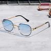 Blue Sunglasses Frameless Rimless Men High Quality Square Metal Sun Glasses Women Mirror Sea Summer Style