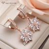 Fashion Rose Gold Color Flower Drop Earrings For Women Wedding Party Jewelry Cubic Zirconia Eardrop Gift
