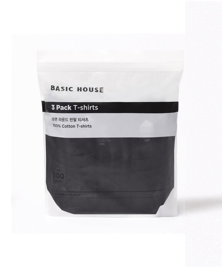 BASIC HOUSE [3 шт.] Uni Чистый хлопок 30-й счет Bci Круглый вырез Однотонная футболка с коротким рукавом (3 шт.)_4 Цвета Lats0110 (Тип B)