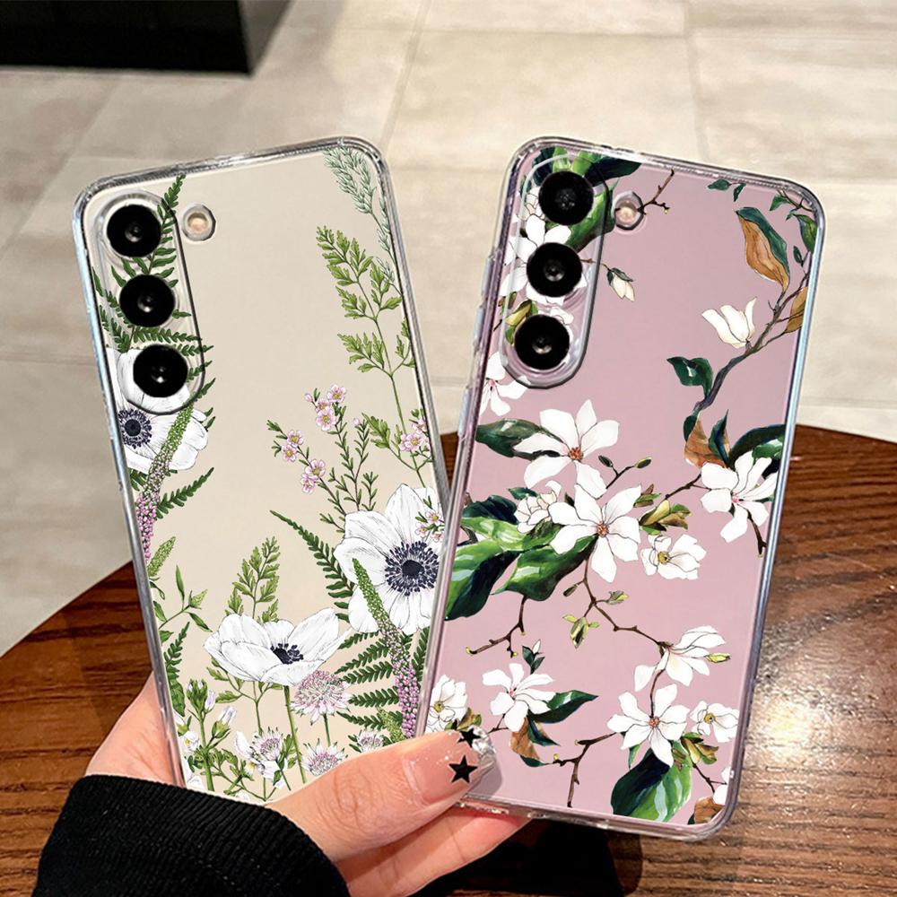 Monstera Deliciosa Лавандовый Цветочный Чехол Для Телефона Для Samsung Galaxy A56 A16 A26 A36 A37 A57 A21S A53 A33 A73 A12 Прозрачный Чехол
