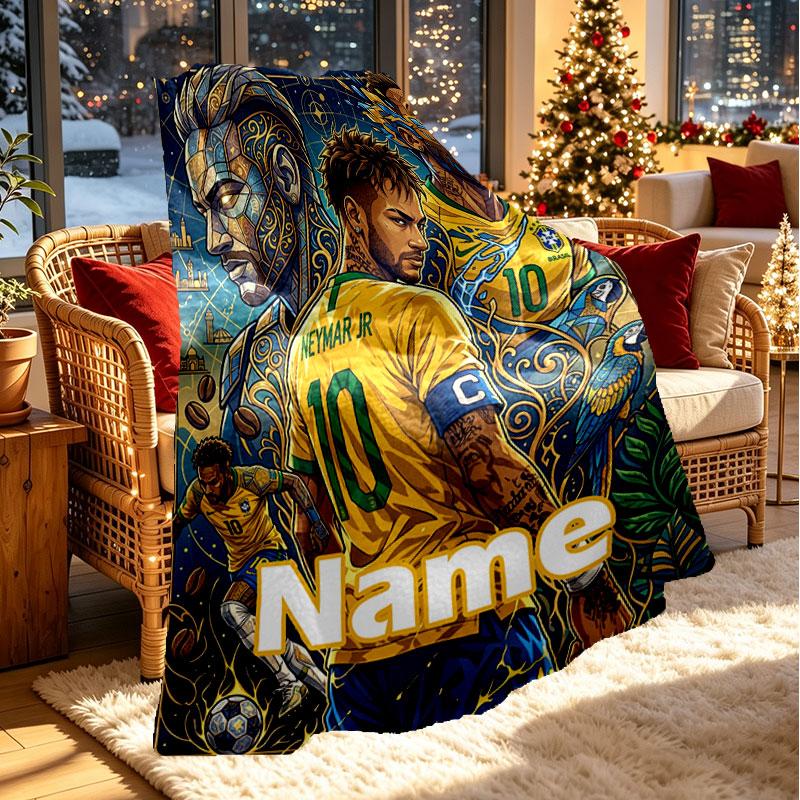 Custom Name Personalized Neymar Jr Print Blanket, Home Decor, Bedroom, Sofa, Camping, Couch, Gifts for Birthday Christmas