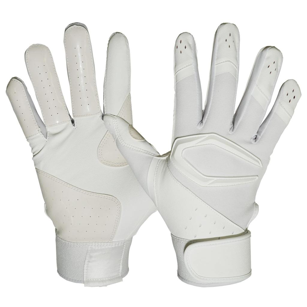 CUTTERS Batting Gloves B444S Power Control Size White 4.0 Solid, Ambidextrous, Baseball/Softball, M,