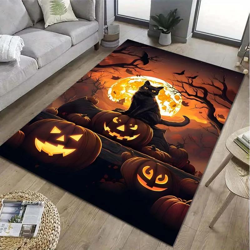 Halloween Pumpkin Head Pattern Floor Rug Carpets Living Room Bedroom Bedside Bathroom Floor Mat Area Rug Room Decor Gift