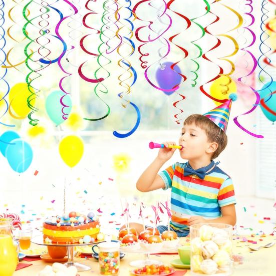 6 Pcs Colorful Ceiling Swirl Foil Decorations Plastic Hanging Spiral Streamers for Wedding Birthday Graduation New Year Party Decoration