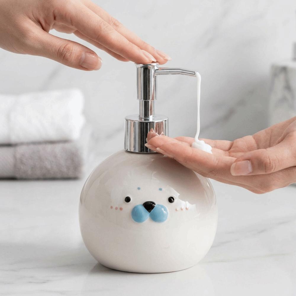 350ML Ceramic Hand Sanitizer Bottle Cute Seal Head Lotion Dispenser Lotion Bottle Household