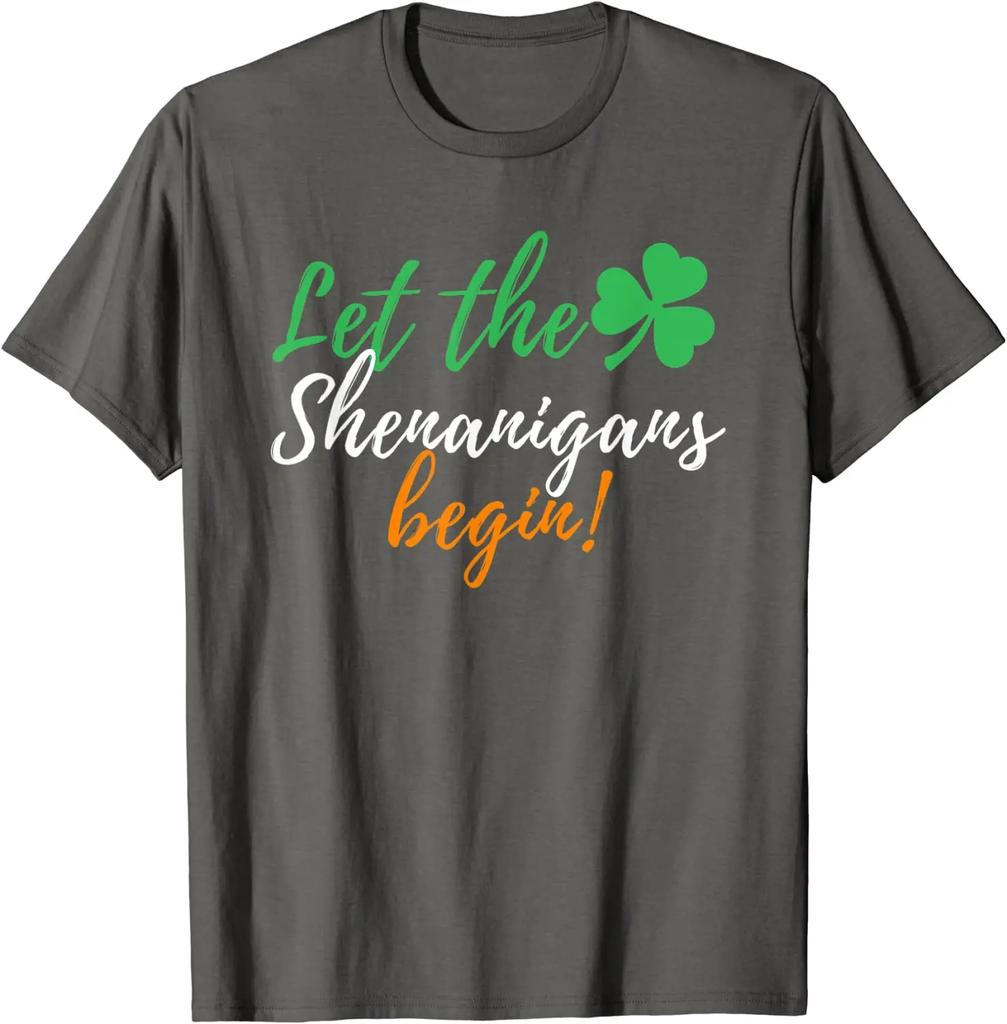 Let The Shenanigans Begin - Смешная ирландская футболка ко Дню Святого Патрика, футболка большого размера, уличная хлопковая винтажная футболка, четыре сезона