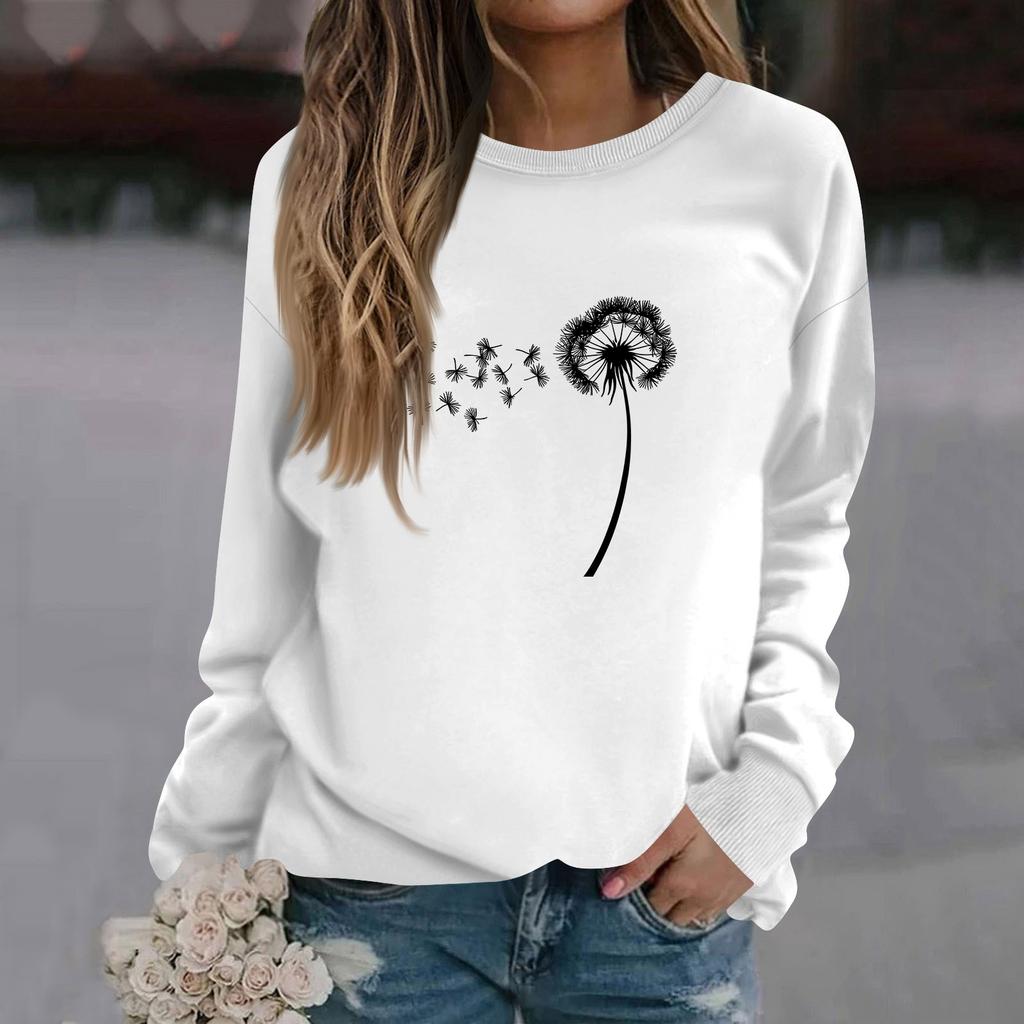 Женская модная повседневная толстовка с длинным рукавом и круглым вырезом с принтом