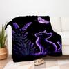 Purple Butterfly Lavender Cat Wall Art Print PosterBlanket Flannel Throw Blanket for Sofa, Bed, Travel, Camping, Office