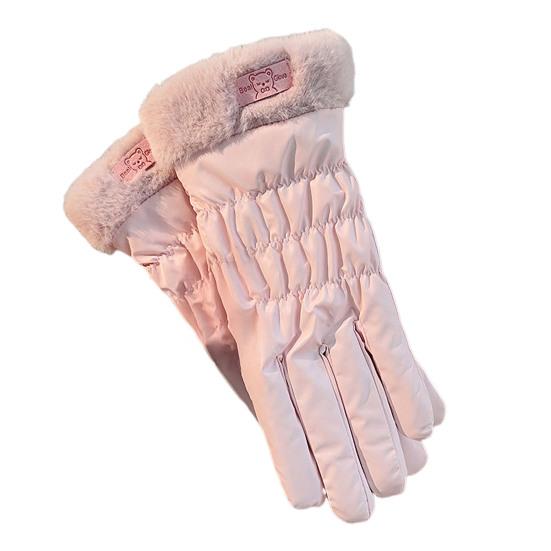 Женские водонепроницаемые лыжные перчатки, ветрозащитные, с флисовой подкладкой, термоперчатки с сенсорным экраном, зимние теплые перчатки с пушистыми манжетами для сноубординга, пеших прогулок, катания на снегоходах