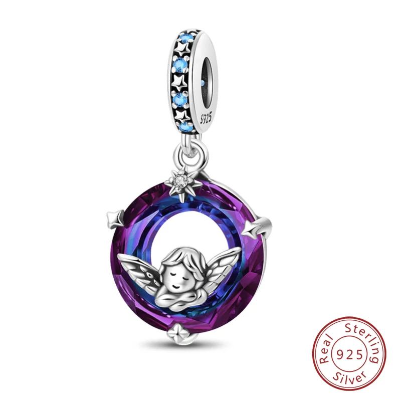 100% Медь Синий Круглый Кристалл Древо Жизни Ангел Звезда Луна Подвески Шармы Подходят для Оригинальных Браслетов DIY Ювелирные Изделия