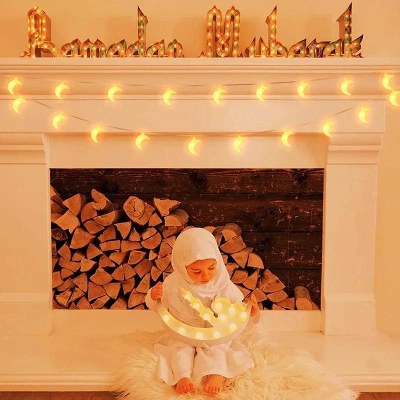 1,5 м 10 светодиодов EID Mubarak, светодиодные гирлянды, ислам, мусульманский фестиваль, вечеринка, луна, звезда, замок, фонарь, Рамадан, украшение дома, новинка 2024 года