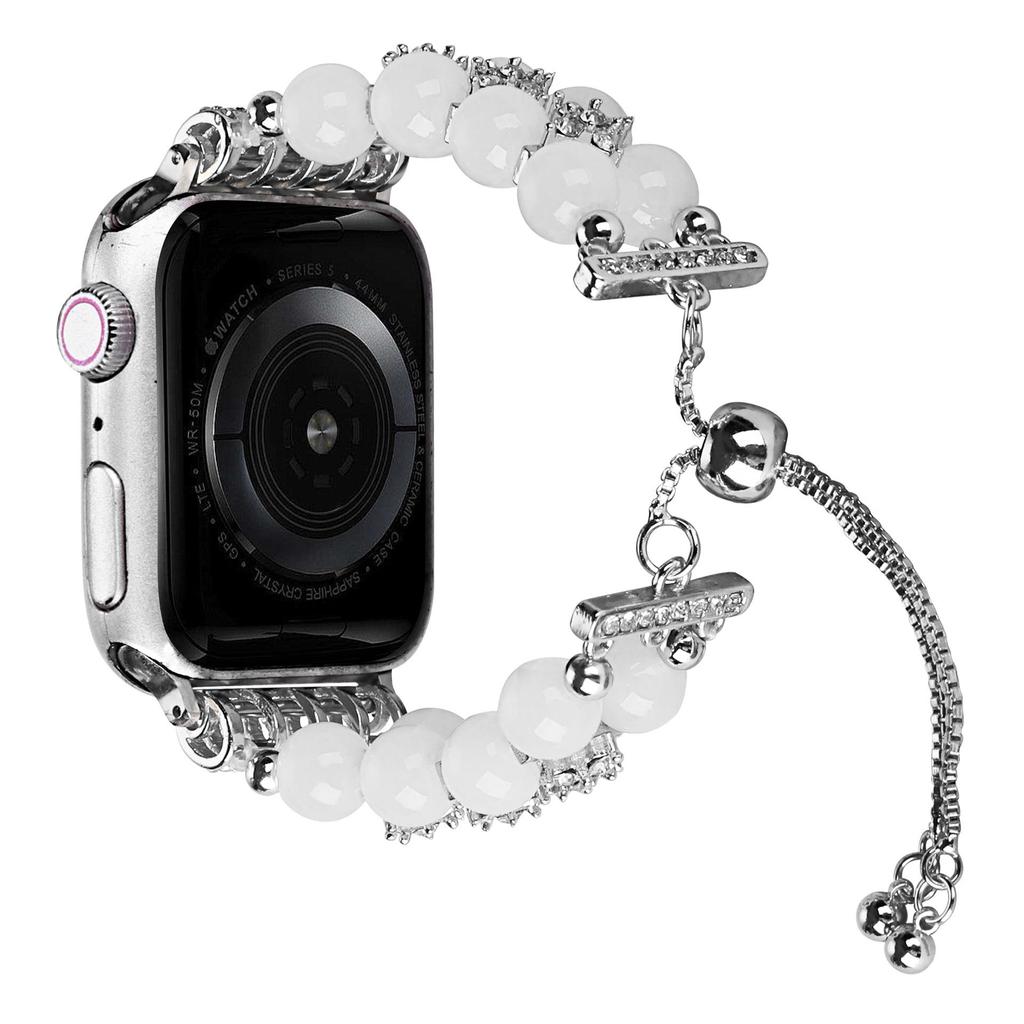 Apple Watch S8 Strap: Pearl Agate with Diamond Detail and Retractable Chain