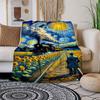 "Starry Night Train Adventure: Van Gogh-Inspired Sunflower Field Poster"Blanket Flannel Throw Blanket for Sofa, Bed, Travel, Camping, Office