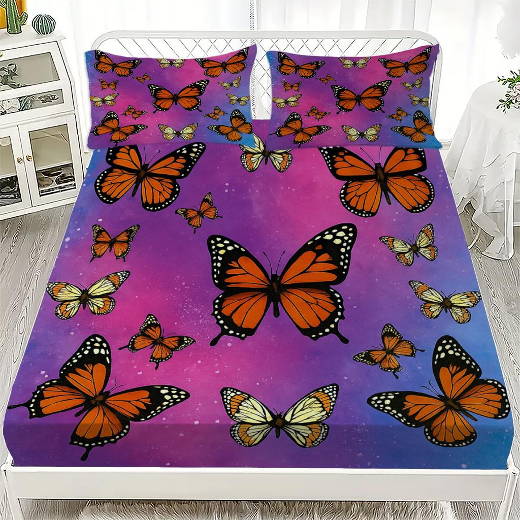 3pcs Fitted Sheet Set Beautiful Life Butterfly 3D Print 100% Polyester Mattress Covers Soft Bed Set Bedroom Decor 2 Pillowcase