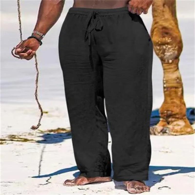 Men's Cotton Linen Solid Colour Drawstring Breathable Outdoor Daily Loose Straight Trousers