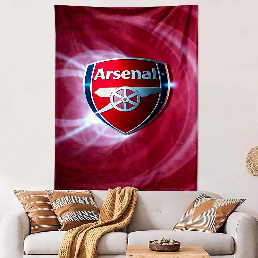 "Arsenal Logo on Red Swirl Background" Patterned tapestry home decor, suitable for bedroom and living room, gift