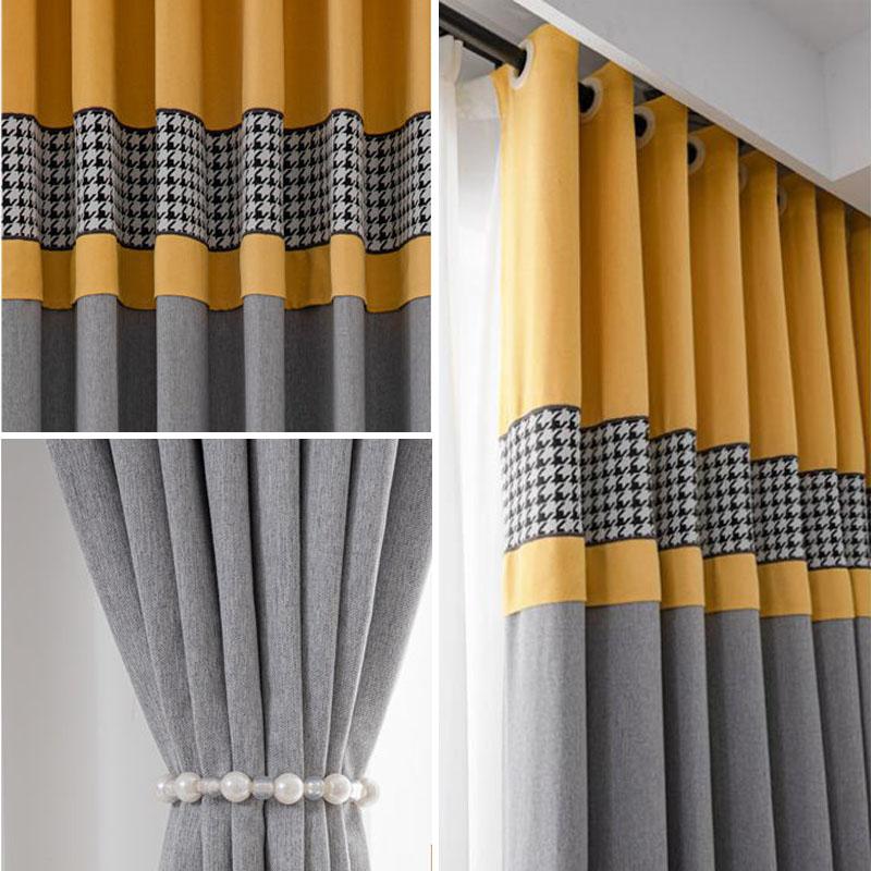 Шторы «гусиные лапки» для спальни, затемняющие гостиную, двойные открытые домашние эркеры, сплошной цвет, карниз для штор